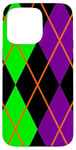 Coque pour iPhone 15 Pro Max Clowncore Halloween Losanges Plaid Violet Vert Clown Jester