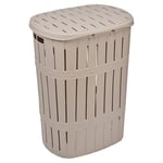 URBNLIVING 65L Plastic Bamboo Style Laundry Basket Storage Bin With Handles & Easy Open Lid Stylish and Practical Solution for Organizing Laundry Essentials