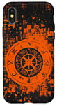 Coque pour iPhone X/XS Orange Abstrait Vegvisir – Boussole viking nordique à carreaux