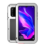 LOVE MEI pour Huawei P30 Lite Coque, Powerful Hybrid Coque, Housse, imperméable en étanche Antichoc Anti-poussière Housse Métal Aluminium Coque pour Huawei P30 Lite avec Verre trempé (Argenté)