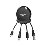 Xoopar - Octopus Booster Noir - Powerbank + câble Multi connecteurs USB - Hub USB 4 en 1 : USB C, USB et Micro USB - Câble Chargeur Universel et Batterie Externe - Format Porte-clefs