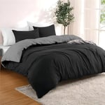 Dreamzie - Housse de Couette 200x220 cm avec 2 Taie Oreillers 80x80 cm - Noir/Gris Foncé - Parure de Lit 200x220 en 100% Microfibre - 3 Pièces - Certifié sans Produits Chimiques (Oeko TEX)