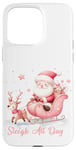 Coque pour iPhone 15 Pro Max Père Noël rose clair traîneau neige renne neige hiver