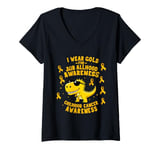 Womens I Wear Gold for Childhood Cancer Awareness Dino Design V-Neck T-Shirt