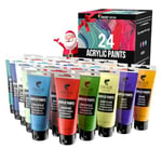 Zenacolor Peinture Acrylique 120ml, Kit de 24 Tubes Couleurs, Grand Format, Peinture pour Bois, Toiles - Loisir Créatif Adulte