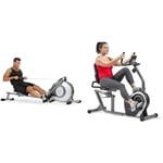 Sunny Health & Fitness Exercise Bikes, Magnetic Recumbent Bike, Stationary Cycling Bike SF-RB4616S and Magnetic Rowing Machine, Folding Rower with LCD Monitor SF-RW5515