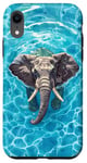 Coque pour iPhone XR Éléphant mignon dans l'eau de la piscine pour maman papa enfants