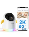 COCOCAM 2K Babyphone Camera, Babyphone Wi-FI Connectée avec 2.4/5G, Pan 355°, Tilt 120°, Appli Téléphone, Lumière Amusante, Analyse IA, Détection des Pleurs, Capteur De Température/Humidité