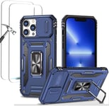 Antichoc Coque Para Iphone 12 Pro Max 6.7',Tpu+Pc Housse Protection De Qualité Militaire Avec Lentille Coulissante Couverture/2* Verre Trempé,Compatible Support De Voiture Magnétique-Bleu