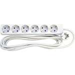 5 stk 6-Socket stikkontakt Schuko med 1,5M ledning hvit