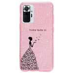 Coque Redmi NOTE 10 PRO paillettes rose fee papillon personnalisee