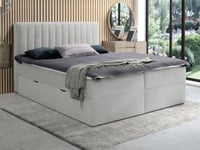 Vente-unique - lit 160 x 200 avec sommier - Ensemble Complet literie déco tête de lit + sommiers Coffre et tiroir + Matelas + surmatelas - 160 x 200 cm - Tissu - Gris - ARAO de YSMÉE