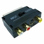 SCART To 3 RCA Composite Phono GOLD SVHS S-Video Adaptor In Out Switch Converter