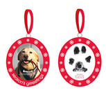 Pearhead Christmas Pawprints Double-Sided Holiday Photo Ornament, Season's Grrreetings Dog Or Cat DIY Pawprint Keepsake, Pet Picture Christmas Tree Ornament, with Included Clean-Touch Ink Pad