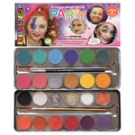 Eulenspiegel 224212 - Palette de maquillage Party, 24 couleurs, 3 pinceaux, kit de maquillage vegan, maquillage pour enfants, carnaval [Exclusivité Amazon]