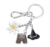 TROIKA OKTOBERFEST Porte-clés pantalon en cuir avec mousqueton et 3 pendentifs Pantalon en cuir Edelweiss Accessoires Oktoberfest Cadeau Fête de la bière Cadeau Fête de la bière Souvenir Métal Émail