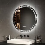 EMKE Miroir de Salle de Bain Rond avec rétroéclairage LED, diamètre 60 cm, avec Anti-buée + Interrupteur Tactile + 3 Couleurs de lumière Variables, Miroir décoratif Rond de Mode, Miroir de Salle de