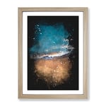 Alone Upon The Beach Paint Splash Modern Framed Wall Art Print, Ready to Hang Picture for Living Room Bedroom Home Office Décor, Oak A3 (34 x 46 cm)