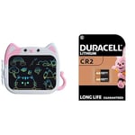 JOEAISLCDDrawingTabletforKids10Inch,CartoonCatDesignKidsToysDrawingPadDoodleBoard,EducationalWritingTablet,TravelToysforToddlers,IdeaGiftsforBoysandGirls(Pink) + Duracell High Power Lithium CR2 Batter