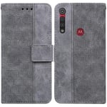 Motorola Moto One Macro Case Premium Pu-nahkainen Geometrinen kohokuvioitu Flip Lompakon Kansi Jalustan ominaisuus - harmaa