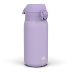 Ion8 Stainless Steel Water Bottle (350ml) Leakproof Drinking Bottle, Triple Lock Lid Prevent Spills & Hide Away Handle, Dishwasher Safe & Straw Compatible, Slimline Design for Backpacks, Lilac Purple