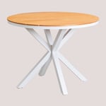 Table De Jardin Ronde En Aluminium Et Bois D'eucalyptus Archer Blanc Gardenia Ø100 Cm