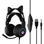 Trådbundet spelheadset Söt kattöron RGB-bakgrundsbelysning Over-ear hörlurar Brusreducerande mikrofon Surroundljud för bärbar dator Black