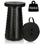 Tabouret Pliant Portable Siège télescopique Réglable en hauteur Chaise de camping Charge Max 150kg noire - Hengda