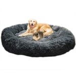 present-Mjuk rund katt- och hundsäng Extra stor Tvättbar med kuddeDeluxe Pet Bed-100x100cm-Grå