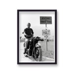 Vintage Photography Archive Steve McQueen Icinic Pose On Motorbike The Great Escape B&W - Black Wood - One Size