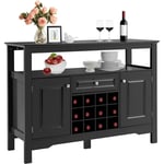 Goplus - Buffet de Cuisine avec Support Amovible de Rangement pour 12 Bouteilles, Etagere, Tiroir, Portes de Rangement, Meuble de Bar pour Cuisine et