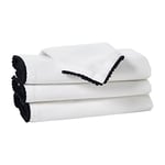 Penguin Home Set of 4 Cotton Napkin 100% Cotton Eco Friendly Sustainable Reusable Napkins - Daily Use as Dinner Napkins With Four Side Pom Pom Lace Size - 40 X 40 cm, White & Black,GSM -185