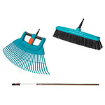 Gardena combisystem lawn and cleaning set: set consisting of XXL fan broom, road broom and wooden handle, for sweeping up leaves and garden waste as well as cleaning paths (17356-60)