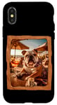 Coque pour iPhone X/XS Bulldog à la table de plage avec boisson