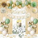 Decoration Anniversaire Vert, Ballons Anniversaire Vert Avocat Or, Banderole Joyeux Anniversaire, Anniversaire Décorations Ballon Vert, Deco Table Anniversaire pour Homme Garcon Fille Femme