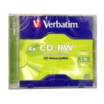 1 Verbatim CD-RW Jewel Cased 4x Write Speed 700MB Rewritable CD Empty Blank NEW