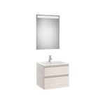 Roca - Pack meuble The Gap 600 - 2 tiroirs + lavabo slim + miroir led - frêne nordic/poignées nickel mat