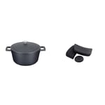 MasterClass Lightweight Casserole Dish with Lid, Cast Aluminium, Black, 4 Litre / 24 cm + MasterClass Pan Handle Sleeve Set for Cast Aluminium Casserole Pots, Easy Grip Silicone, 3 Pieces