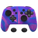 PlayVital Samurai Edition Ergonomic Silicone Skin Protective Case for Nintendo Switch Pro, Soft Anti-Slip Controller Grip Protector for Nintendo Switch Pro with Thumb Grips - Pink & Purple & Blue