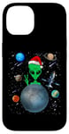 Coque pour iPhone 14 Christmas Alien Santa Peace Hand In Space Santa Hat Xmas