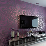 HANMERO Papier Peint Intissé Moderne Minimaliste Courbes Brillance 3D pour Chambre Salon TV Fond, Violet-8.4m*0.7m-5 Couleurs au Choix