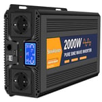 Starkbaer 2000w convertisseur sinusoïdal 12V 220V 230V onduleur transformateur 4000W Puissance crête, 2 Prises EU AC, 2.4A USB, 5M télécommande et écran LCD pour Voitures, Bateaux, camions