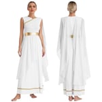 Kvinnors Halloween grekisk gudomlighet Cosplay-kostym Chiffong Guldkanter Ancient Toga Klänning Grekland Roman Goddness Queen Rollspel Kläder White L