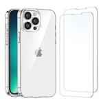 NEW'C Coque pour iPhone 13 Pro (6,1") Ultra Transparente Silicone en Gel TPU Souple et 2 × Verre trempé pour iPhone 13 Pro (6,1") Film Protection écran