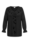 Carclarisa Life V-Neck Frill L/S Top Jrs Tops Blouses Long-sleeved Black ONLY Carmakoma