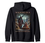 Retro Funny Walking in a Winter Wonderland Merry Christmas Zip Hoodie