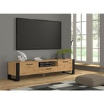 Bim Furniture - Meuble tv moderne cm 200x43x48h pieds couleur chêne rustique et poignées noires - Bim Supplies