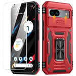 ANTSHARE for Google Pixel 8A Case, Pixel 8A Case with [9H Glass Screen Protector & Slide Camera Protector] [Military Grade Drop] Built-in Rotatable Kickstand Ring Phone Case for Pixel 8a 6.1” - Red