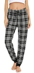 Vlazom Pantalon de pyjama Femme Bas de Pyjama à Carreaux avec Cordon de Serrage et Poches Vêtements de Nuit，C Noir，XL