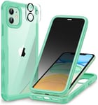 CENHUFO Anti Espion Coque iPhone 11, avec Protection écran Verre Trempé Anti Espion et Protecteur Caméra [9H HD] 360° Antichoc Téléphone Housse Double Face Case Intégrale Etui Transparente - Vert